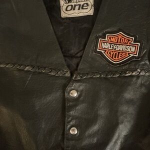 Harley-Davidson Black Leather Vest with Orange Logo